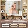 Dressing Table with Mirror and Lights, 3 Color Modes & Adjustable Brightness Modern Makeup Desk, Fluted Vanity Desk with 2 Drawers and 5 Storage Shelves, Bedroom Small Vanity Table Image 8