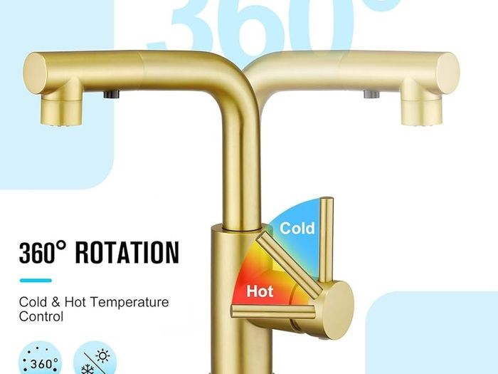 3 Function Sprayer Pull Out Kitchen Mixer Tap - 360 Swivel Single Handle Sink Tap for Bathroom or Kitchen - Gold