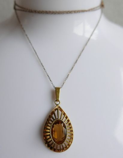 Vintage Citrine Paste Gold Plate Pendant Chain Necklace length 22"