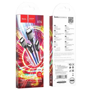 Hoco X76 Super 4-in-1 iP+2 Type-C+Micro Charging Cable