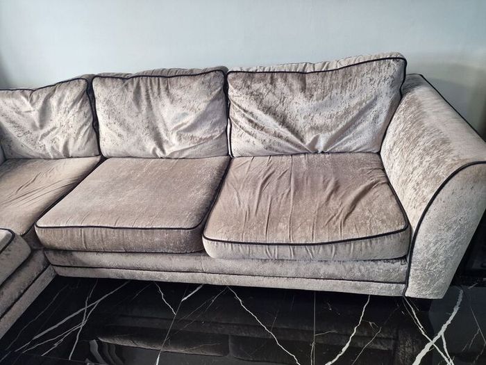 DFS Large Silver Grey L-Shaped Corner Sofa + Matching Footstool