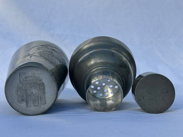 Vintage Chinese Pewter Cocktail Shaker - Kut Hing Swatow - Dragon Pattern
