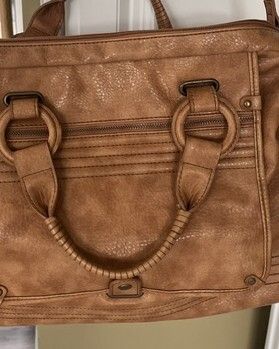 A-WEAR BAG OVERNIGHT WEEKEND Camel beige Stylish Faux Leather bag. Brass hardware In Very Good Condition. Generous sizing