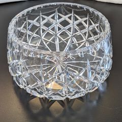 Vintage Heavy Cut Crystal Rose Bowl Diamond Star Pattern 19cm