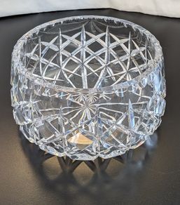 Vintage Heavy Cut Crystal Rose Bowl Diamond Star Pattern 19cm