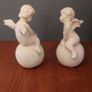 Lovely Vintage Pair of Ceramic Baby Winged Angels Sitting on Globes with a Very Tactile Cream Coloured Crackle Glaze Image 7