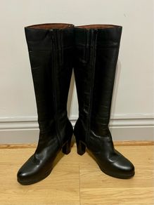 Pitillos Black Leather Knee High Boots