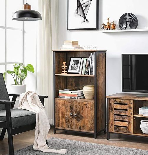 Bookcase, Book Cabinet, Office Shelf, Kitchen Cabinet with 2 Open Compartments, Adjustable Shelf in Cupboard, Multifunctional