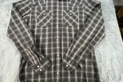 AllSaints Frontier Shirt Medium Grey Plaid - Long Sleeve - Pearl Snap