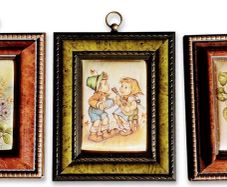 Three Exquisite Miniature Floral Silk Art in Ornate Wooden Frames