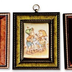 Three Exquisite Miniature Floral Silk Art in Ornate Wooden Frames