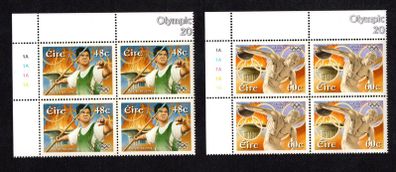 2004 Ireland Olympic Games Athens Commemorative Stamps Plate Blocks 1A1A1A1A Mint Never Hinged (MNH)