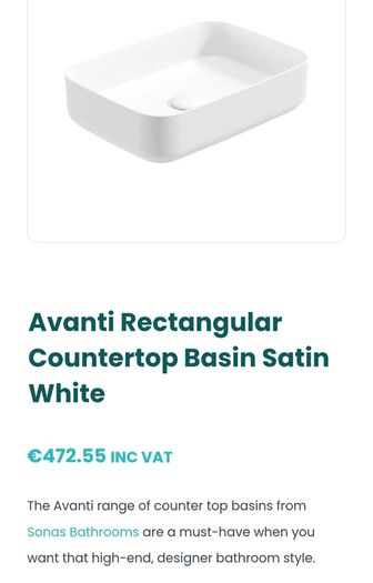 Sonas Avanti rectangular basin