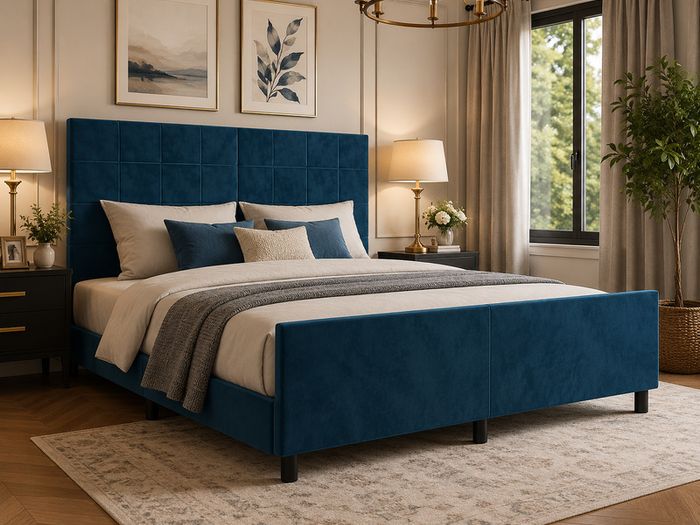 Velvet Bed Frame With Adjustable Headboard 160 x 200 cm
