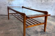 Solid Teak &amp; Glazed Glass Coffee Table With Magazine Rack