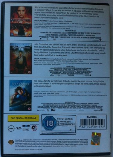 Trilogy Comic Books Movie Boxset - V for Vendetta [2005] / Superman Returns [2006] / Constantine [2005] [3xMovie DVD]