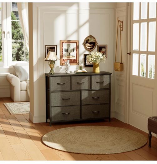Chest of Drawers for Bedroom with 7 Drawers, Fabric Storage Drawer, Tall Black Hallway Storage Unit