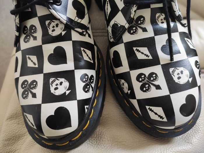 New DR MARTENS 1461 Women's Retro 1970s Playing Card Skulls Shoes