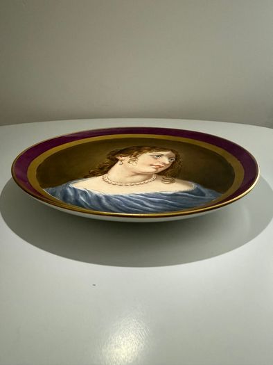 Antique KPM Berlin Hand-Painted Cabinet Plate. Portrait of a Baroque Beauty, 19th Century