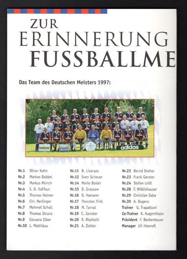 1997 Germany The German Soccer Champion FC Bayern Munchen Stamp Presentation Pack