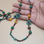 Vintage Tribal Necklace Lapis, Coral, Amber Beads & Howlite Clover Charms Image 8
