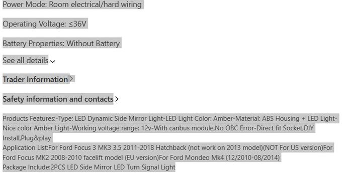 1Pair Flowing Dynamic Indicator Turn Signal Light LED Side Wing Mirror Blinker for Ford Focus