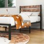 Single Bed Frame with Rustic Wood Headboard Image 2