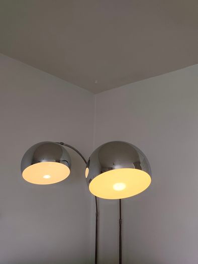 Chrome Arc Over Reach Lamps. Marble base. (Pair)