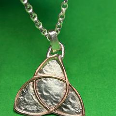 Handmade sterling silver and copper Celtic trinity pendant on 18 or 20 inch chain necklace
