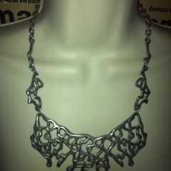 Chunky Ornament Silver Plated Pewter Necklace - Ottomon Folklore Turkish Decorative Art