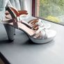 Ladies silver sandals heeled NEW Image 3