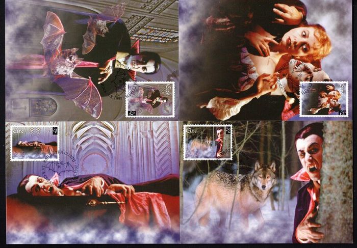 1997 Ireland Dracula Commemorative Stamps Maximum Cards First Day of Issue Cancel with matching stamp.
