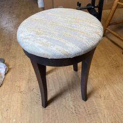 Round Upholstered Dressing Table  Vanity Stool Dark Wood