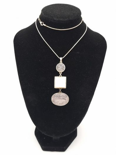 925 Vintage Sterling Silver Rose Quartz & Mother Of Pearl Necklace
