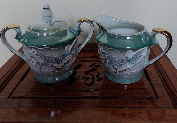 Vintage Japanese Geisha Moriage Lithophane  Coffee Set