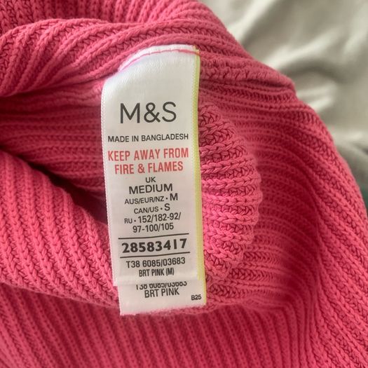 M&S pink jumper. Size M