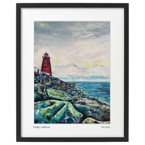 Rocks at Poolbeg Lighthouse, Dublin. 43x53cm. Large framed print by artist Helen Mathews.