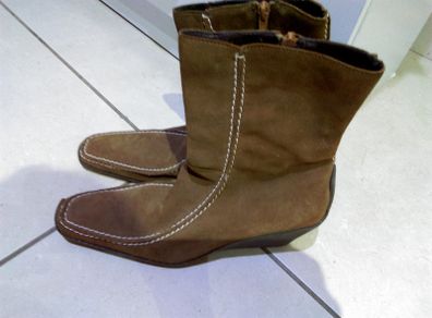 Brown Suede Wedge Ankle Boots, 7.5 UK
