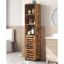 Tall Bathroom Storage Cabinet with Door and Shelves Rustic Brown Slim Floor Standing Storage Unit Image 2