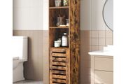 Bathroom Cabinet, Tall Cabinet, Bathroom Cabinet, 3 Open Compartments, 2 Adjustable Shelves Behind the Door, Storage Cabinet, for Bathroom, Hallway, Kitchen, Living Room, Vintage Brown