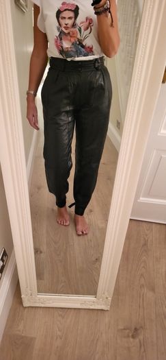 Vintage black genuine SPHINX leather pegged style high waisted pants with side and back pockets  14UK - Fit (12-14UK)