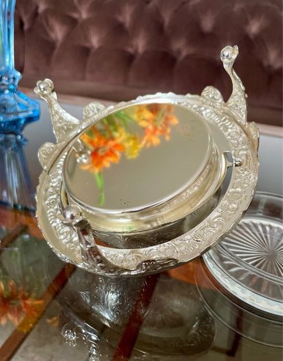 Vintage Silver Colour Roll Top Butter Dish with Glass Insert or Ornate Caviar Server