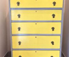 Totally Unique Eclectic Yellow & Grey Tallboy Chest of Drawers