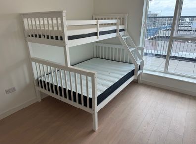 triple bunk bed with memory foam mattresses on sale