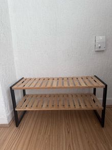 Bamboo Shoe Rack 2 Tier Black Frame