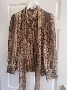 Zara Animal Print Tie Neck Blouse Size S