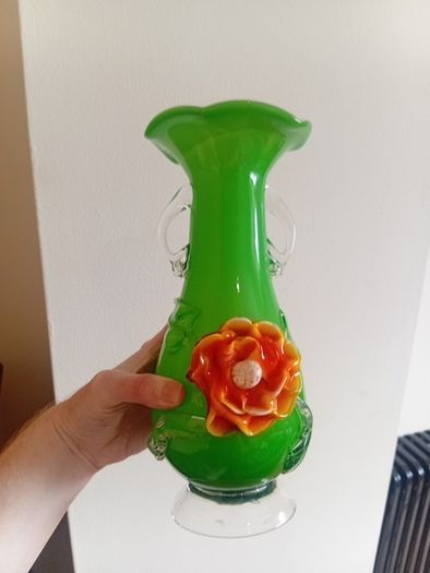 Vintage chinese plum blossom glass, set of 4, job lot, murano -style art galss
