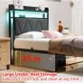 Single Bed Frames with 3ft Upholstered Wooden Two-shelf Storage Headboard, Charging Station,LED Lights Image 3