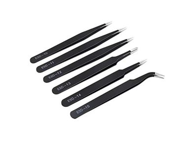 6Pcs ESD Anti-Static Stainless Steel Tweezers