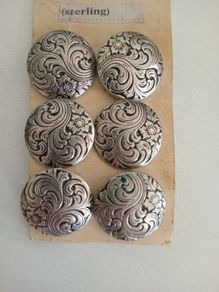 Set 6 Antique Filigre Pierced Silver Buttons and Silver Tiepin Cubic Zircona etc.a.